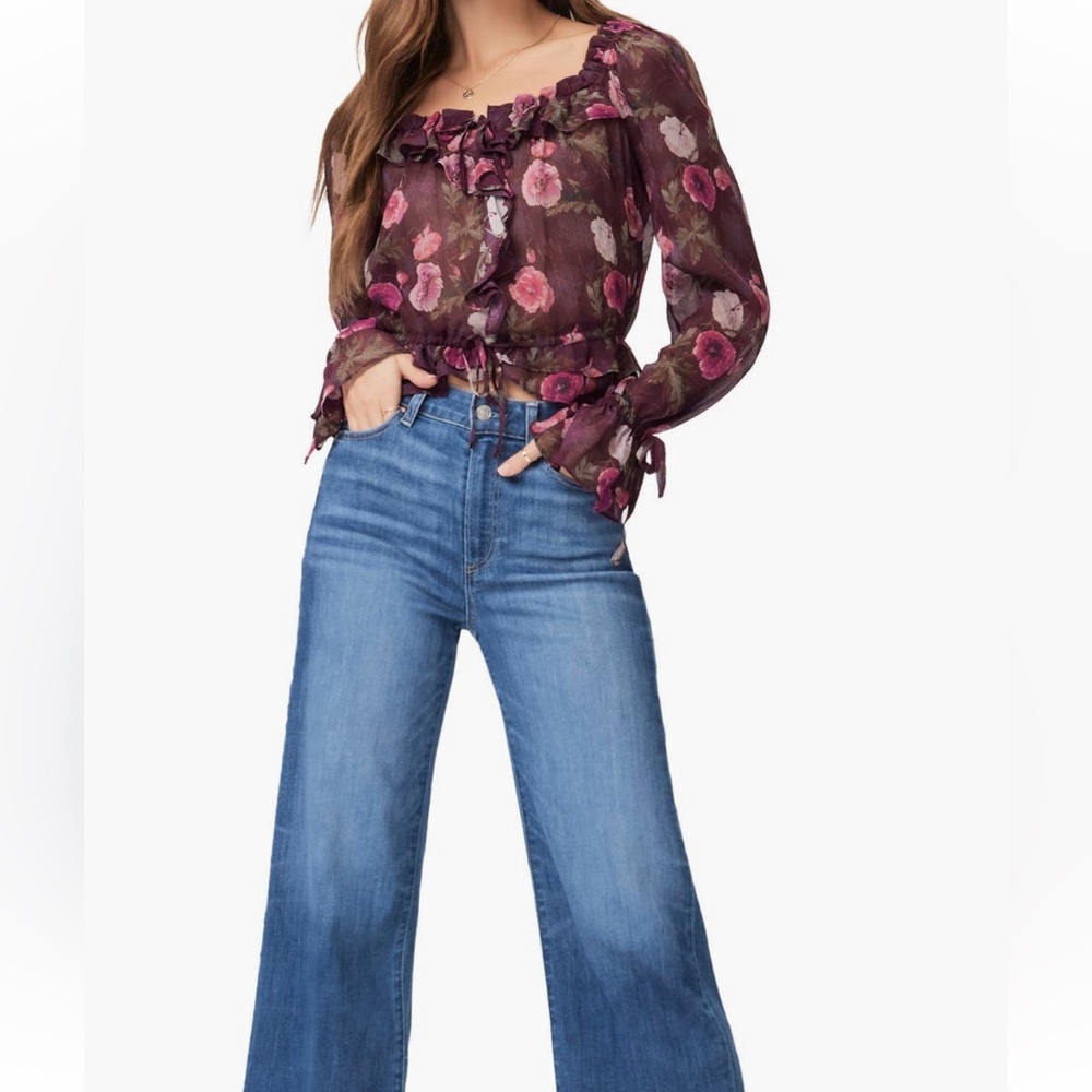 *EUC*LIKE NEW*Sz XL* PAIGE* Lanea Floral Ruffle Peplum Silk Top - Picture 11 of 12
